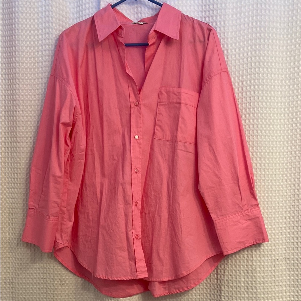 Pink oversized Button-Up Shirt